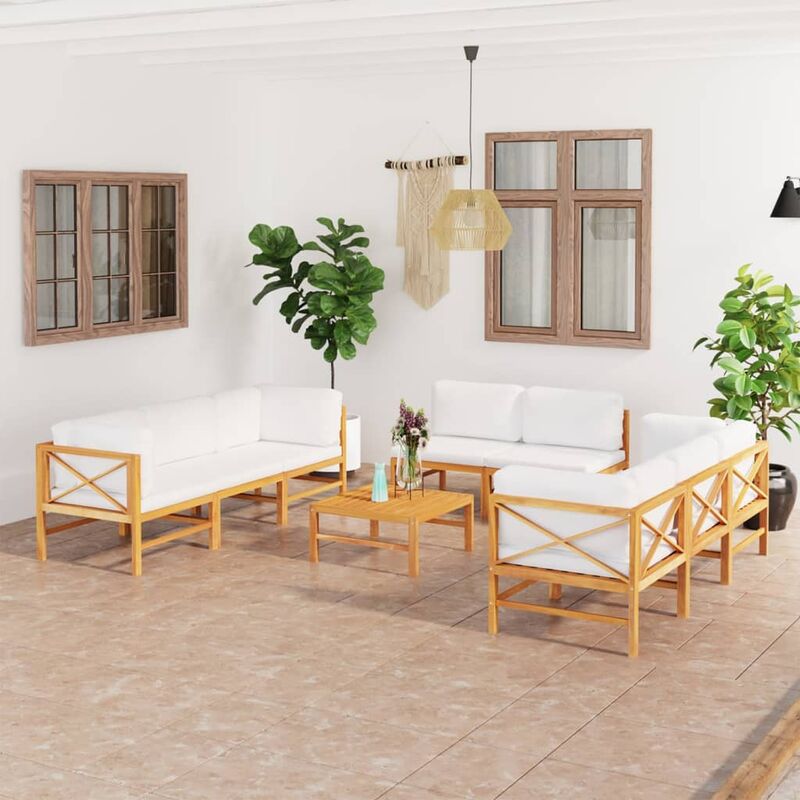 

Set de muebles de jardín 9 pzas madera de teca y cojines crema