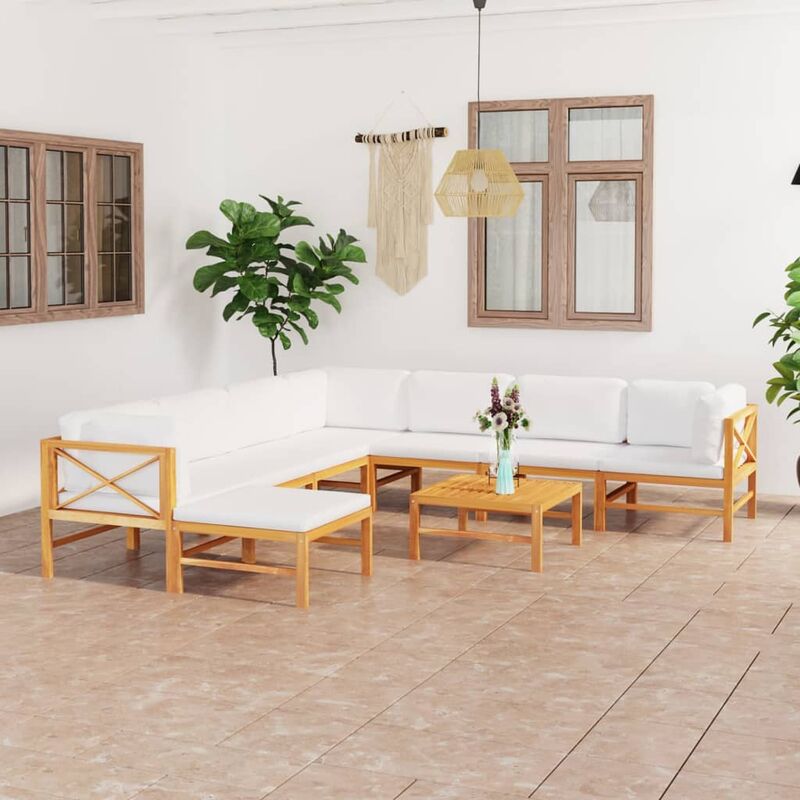 

Set de muebles de jardín 9 pzas madera de teca y cojines crema