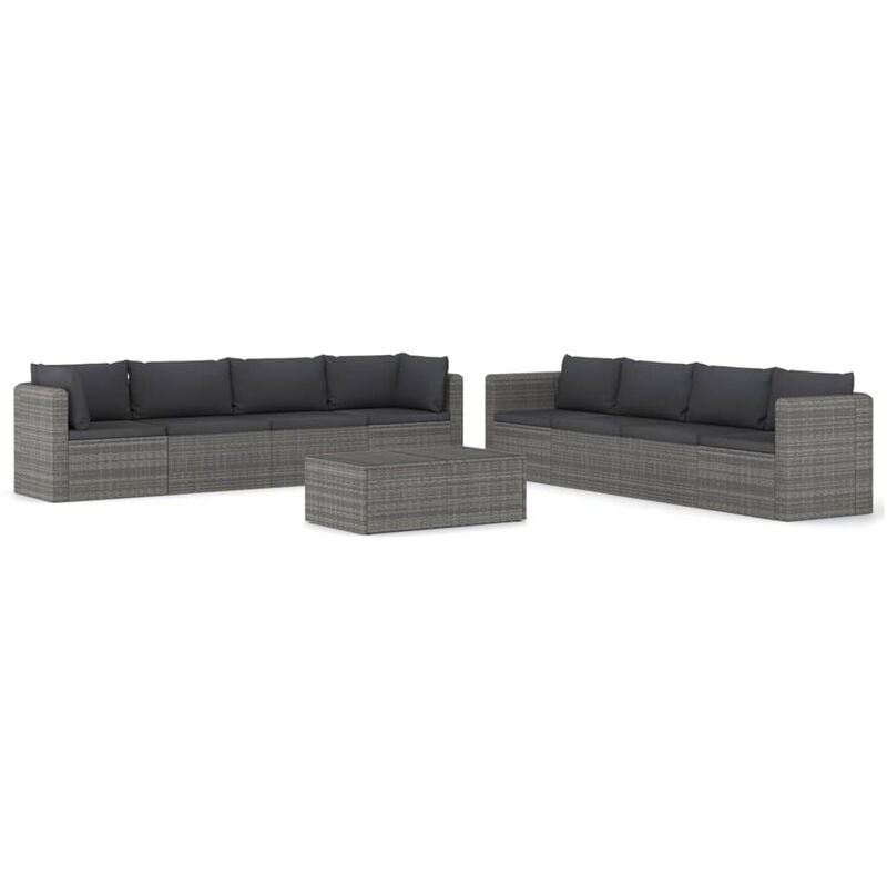 

Set de muebles de jardín 9 pzas ratán sintético y cojines gris