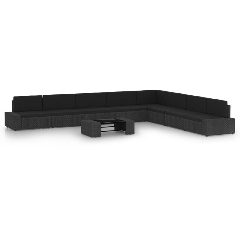 

Set de muebles de jardín 9 pzas ratán sintético y cojines negro
