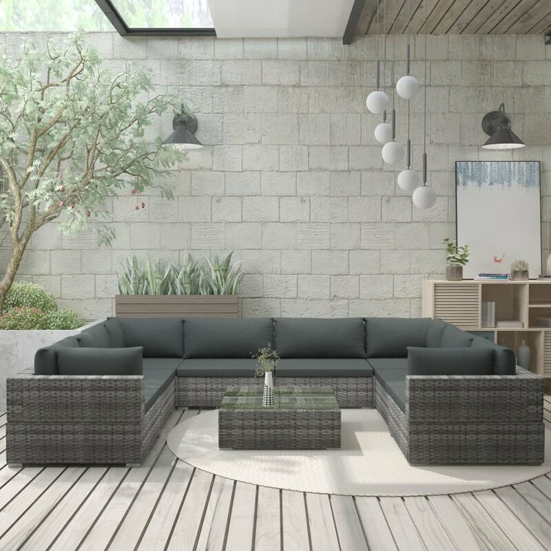 

Set de muebles de jardin 9 pzas y cojines ratan sintetico gris
