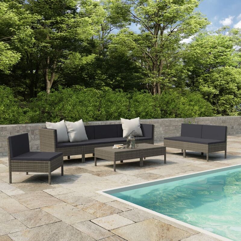 

Set de muebles de jardín 9 pzas y cojines ratán sintético gris