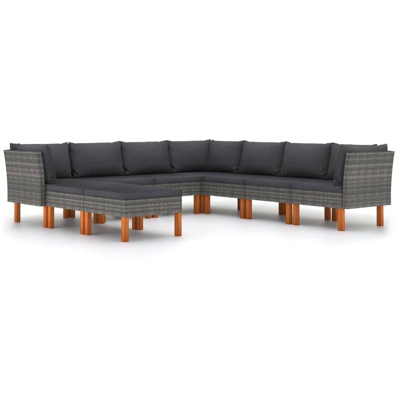 

Set de muebles de jardín 9 pzas y cojines ratán sintético gris