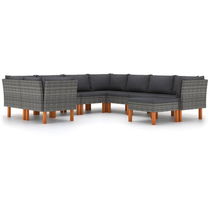 

Set de muebles de jardín 9 pzas y cojines ratán sintético gris