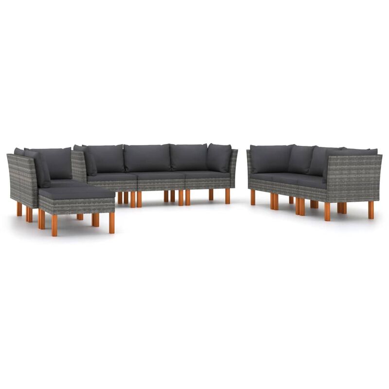 

Set de muebles de jardín 9 pzas y cojines ratán sintético gris