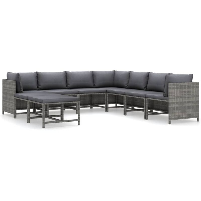 

Set de muebles de jardín 9 pzas y cojines ratán sintético gris