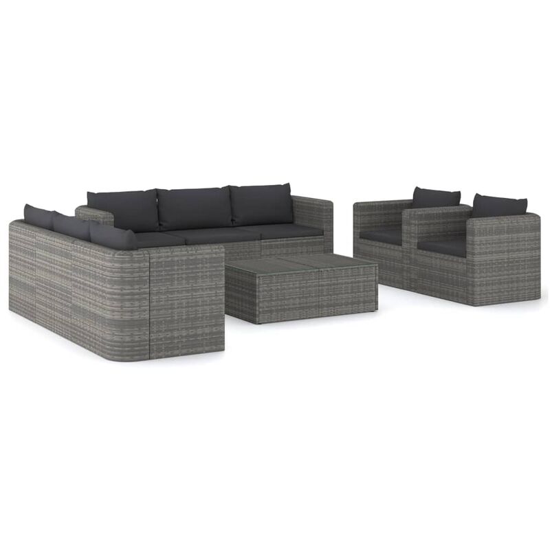 

Set de muebles de jardín 9 pzas y cojines ratán sintético gris