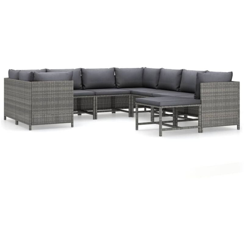 

Set de muebles de jardín 9 pzas y cojines ratán sintético gris
