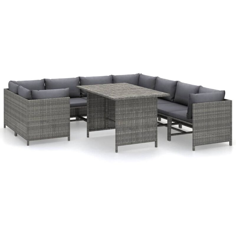 

Set de muebles de jardín 9 pzas y cojines ratán sintético gris
