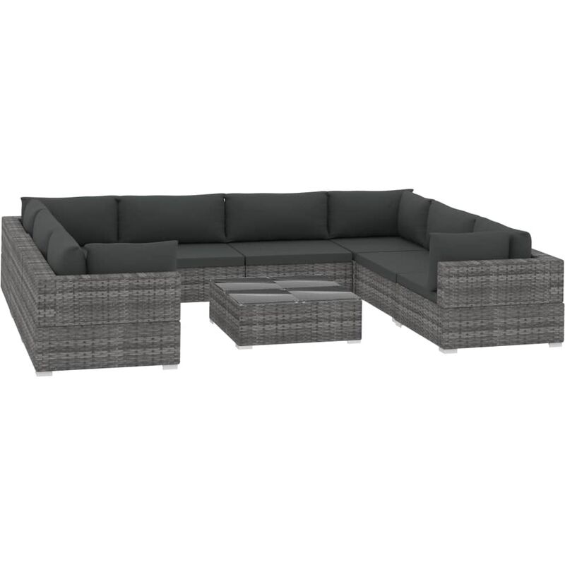 

Set de muebles de jardín 9 pzas y cojines ratán sintético gris - Gris - Vidaxl