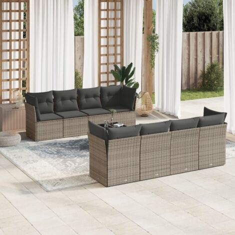 Set de muebles de jardín 9 pzas y cojines ratán sintético gris vidaXL