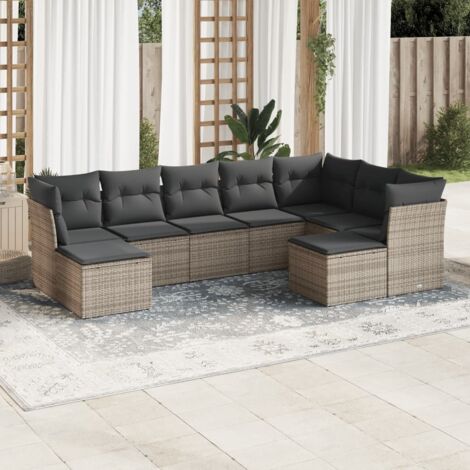 Set de muebles de jardín 9 pzas y cojines ratán sintético gris vidaXL