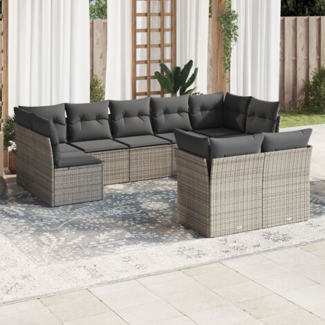 Set de muebles de jardín 9 pzas y cojines ratán sintético gris vidaXL