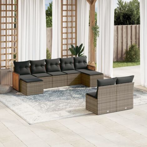 Set de muebles de jardín 9 pzas y cojines ratán sintético gris vidaXL