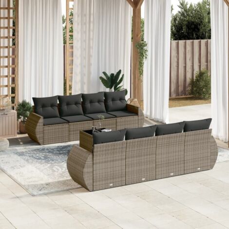 Set de muebles de jardín 9 pzas y cojines ratán sintético gris vidaXL