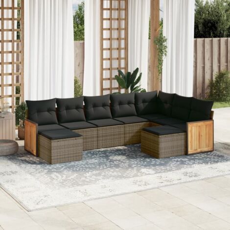 Set de muebles de jardín 9 pzas y cojines ratán sintético gris vidaXL