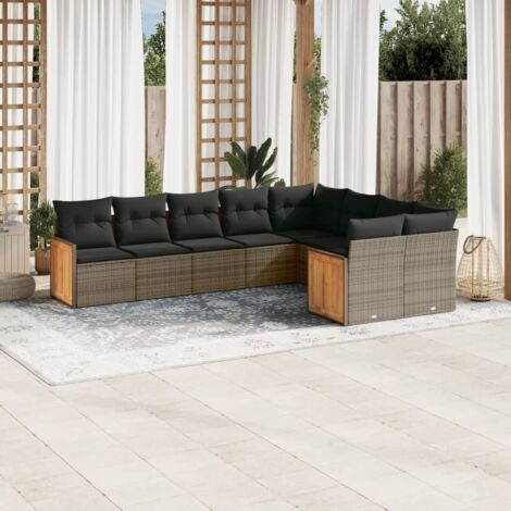 Set de muebles de jardín 9 pzas y cojines ratán sintético gris vidaXL