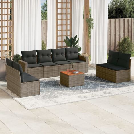 Set de muebles de jardín 9 pzas y cojines ratán sintético gris vidaXL