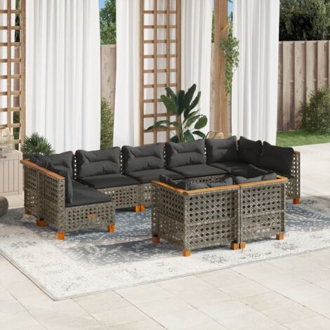 Set de muebles de jardín 9 pzas y cojines ratán sintético gris vidaXL