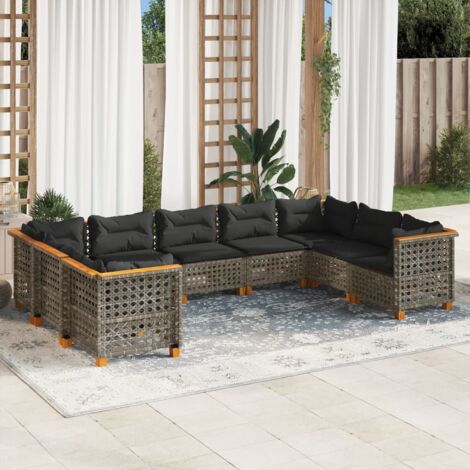 Set de muebles de jardín 9 pzas y cojines ratán sintético gris vidaXL