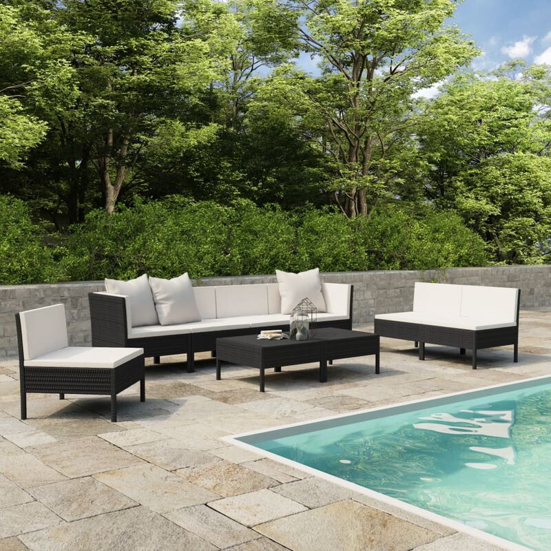 

Set de muebles de jardín 9 pzas y cojines ratán sintético negro