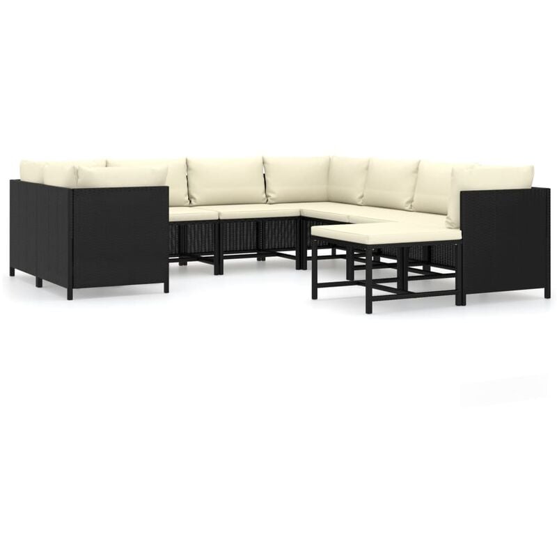 

Set de muebles de jardín 9 pzas y cojines ratán sintético negro