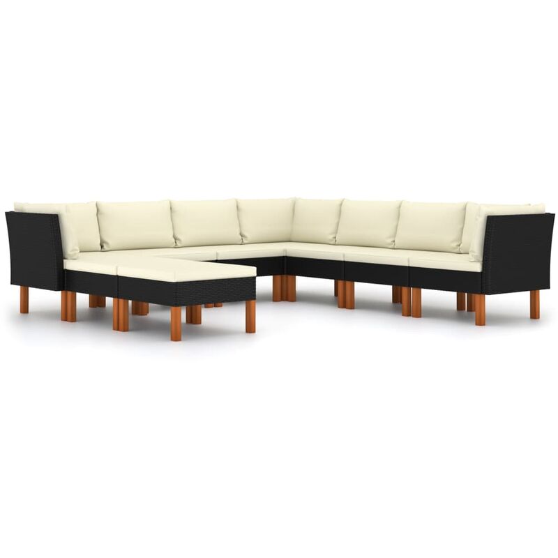 

Set de muebles de jardín 9 pzas y cojines ratán sintético negro