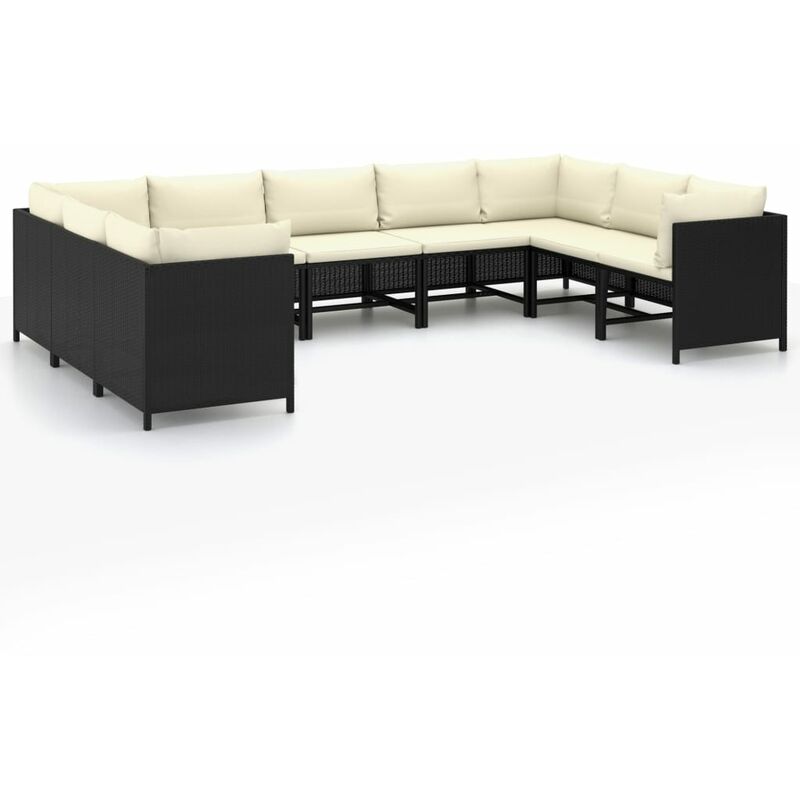 

Set de muebles de jardín 9 pzas y cojines ratán sintético negro