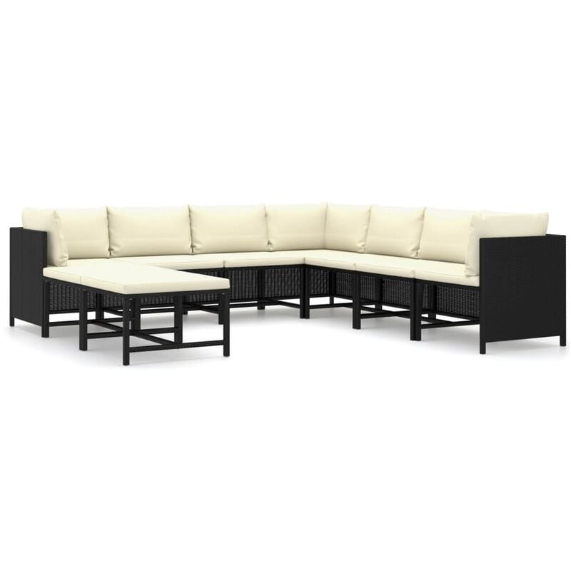 

Set de muebles de jardín 9 pzas y cojines ratán sintético negro