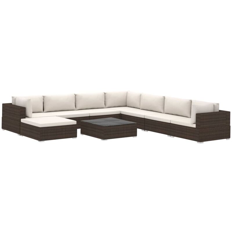 

Set de Muebles de Jardín 9 Piezas y Cojines Ratán Sintético Marrón - Marrón - Vidaxl
