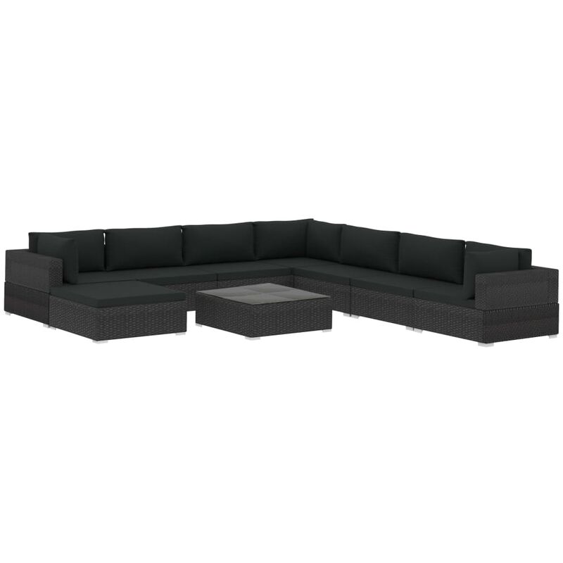 

Set de Muebles de Jardín 9 Piezas y Cojines Ratán Sintético Negro - Negro - Vidaxl