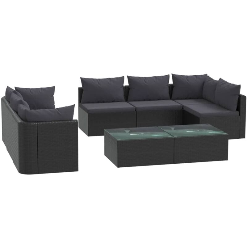 

Set de muebles de jardín 9 pzas y cojines ratán sintético negro - Negro - Vidaxl