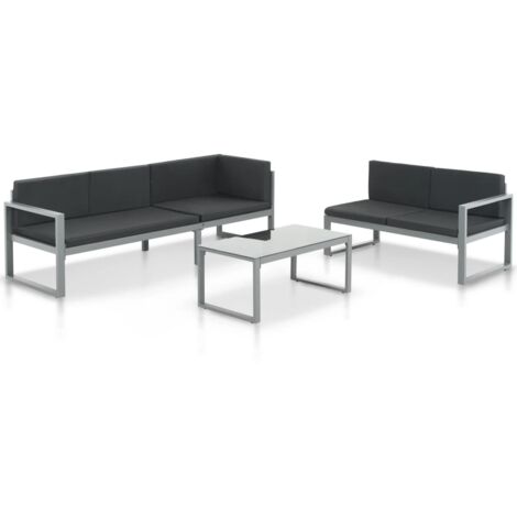 Set de muebles de jardín con cojines 3 piezas aluminio negro