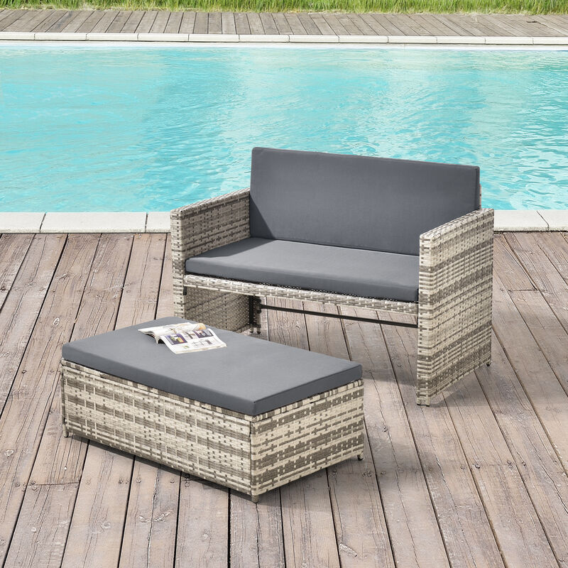 

Set de Muebles de Jardín Segovia - 40 x 100 x 55 cm - para 2 Personas - Sofá con mesa Auxiliar para Exteriores - Polyrattan - Mueble para Terraza