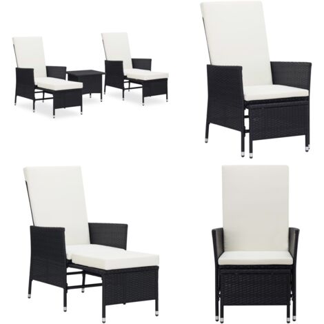 Set de muebles de jardín y cojines 3 pzas ratán sintético negro - Muebles de jardín - Cojines para jardín