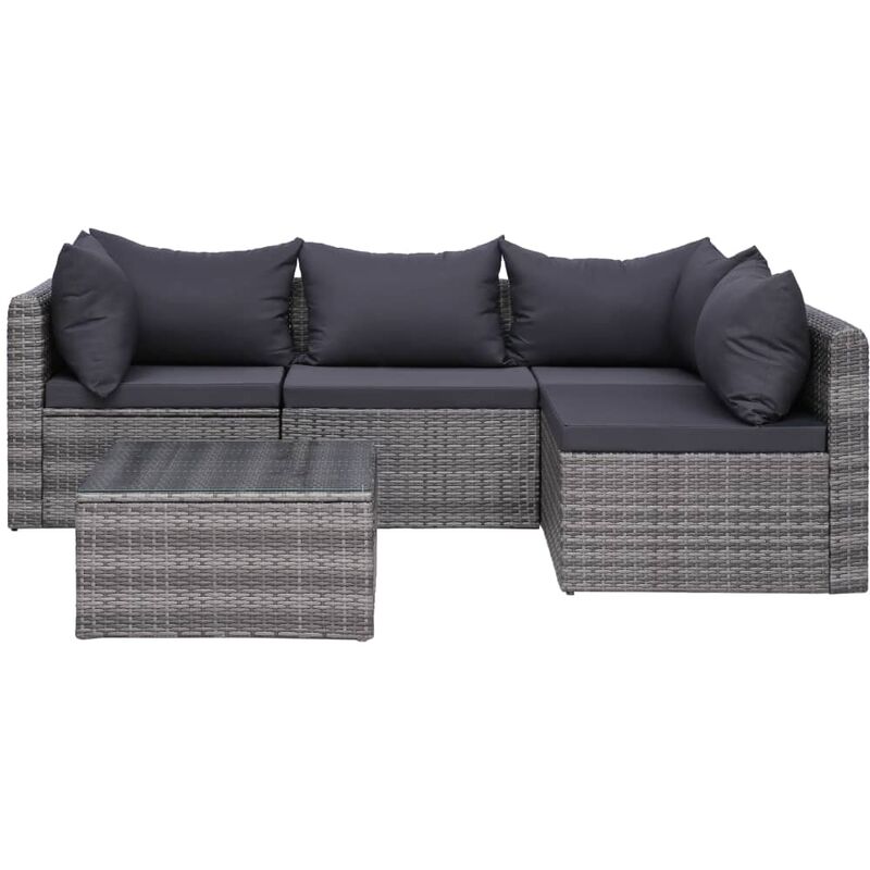

Set de muebles de jardín y cojines 5 pzas. ratán sintético gris