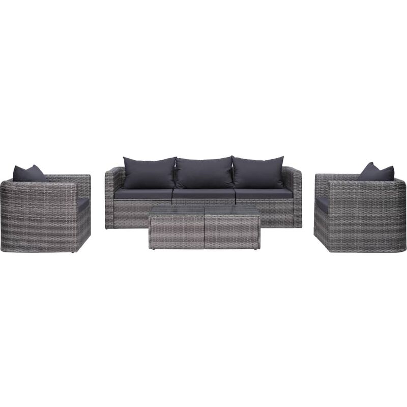 

Set de muebles de jardín y cojines 6 pzas ratán sintético gris