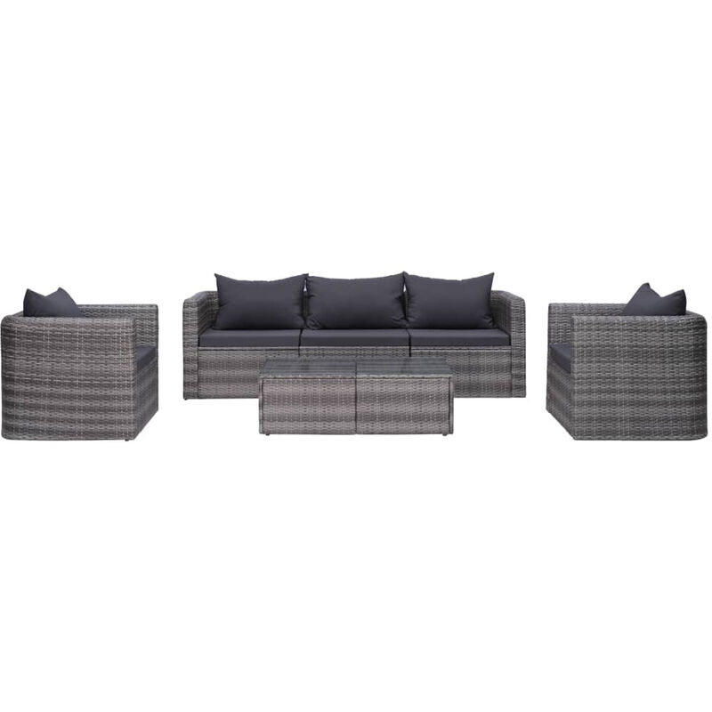 

Set de muebles de jardin y cojines 6 pzas ratan sintetico gris