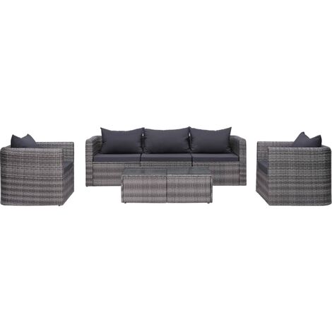 Set de muebles de jardín y cojines 6 pzas ratán sintético gris
