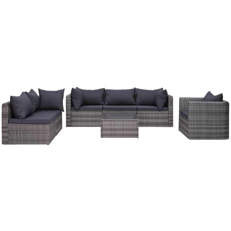 

Set de muebles de jardín y cojines 7 pzas ratán sintético gris - Gris - Vidaxl