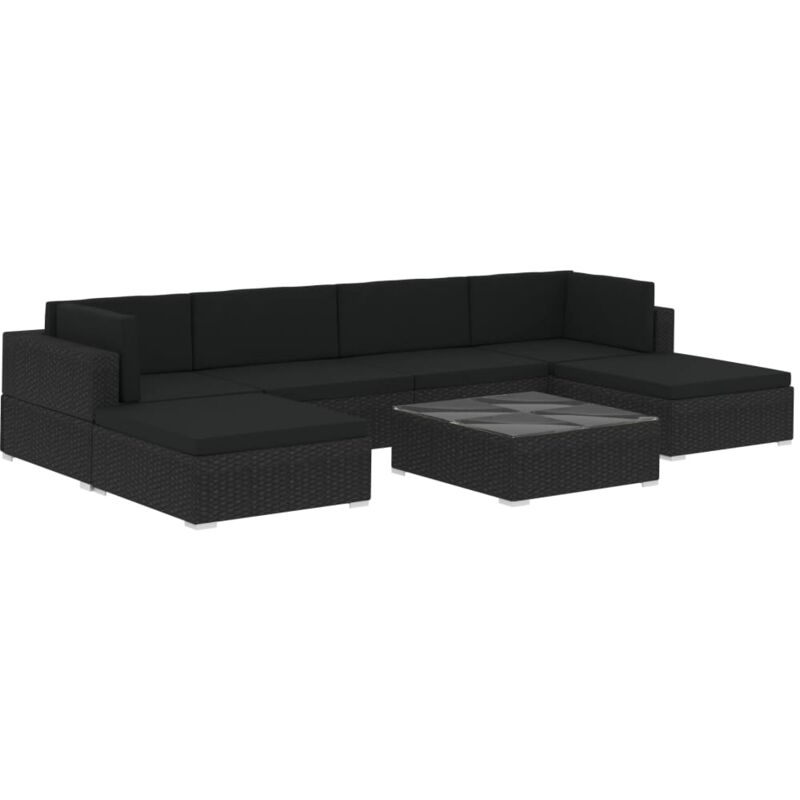 

vidaXL Set de muebles de jardín y cojines 7 pzas ratán sintético negro - Negro