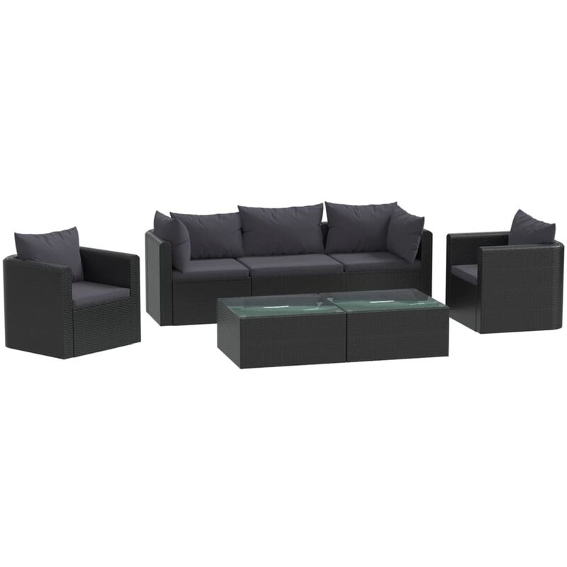 

Set de muebles de jardín y cojines 7 pzas ratán sintético negro - Negro - Vidaxl