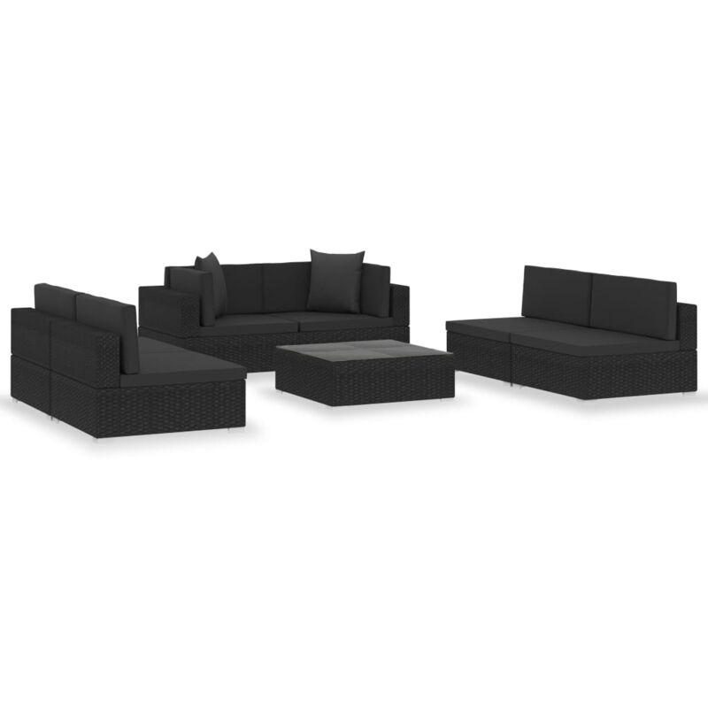 

Set de muebles de jardín y cojines 7 pzas ratán sintético negro - Negro - Vidaxl