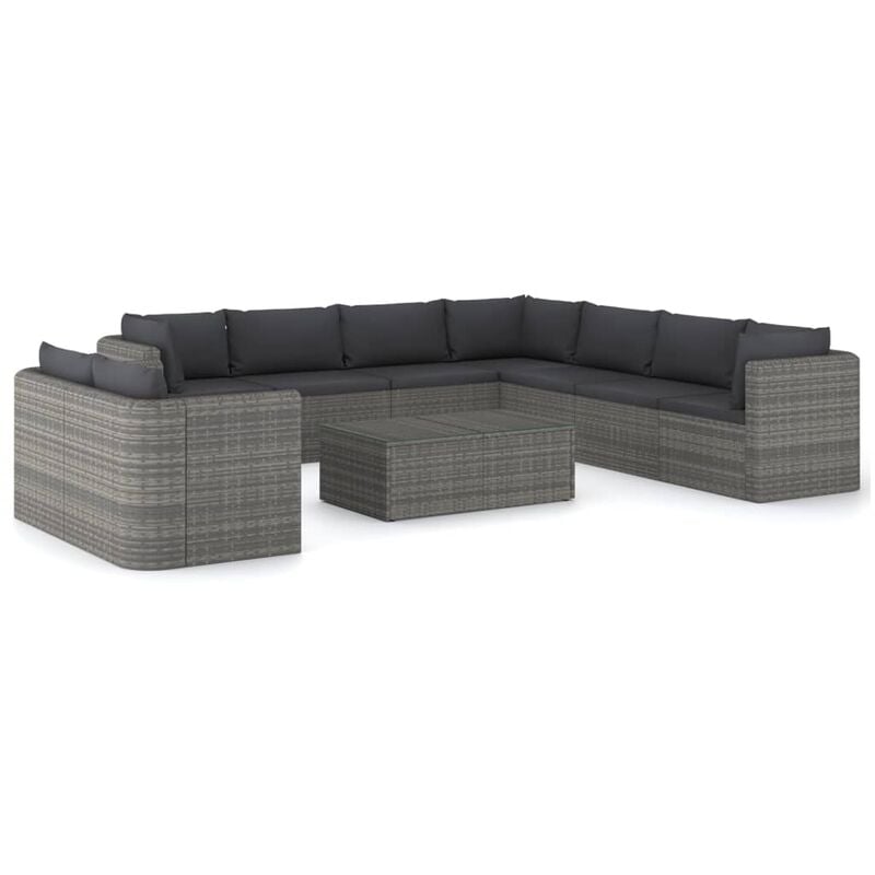

Set de muebles de jardín 10 pzas ratán sintético y cojines gris - Gris