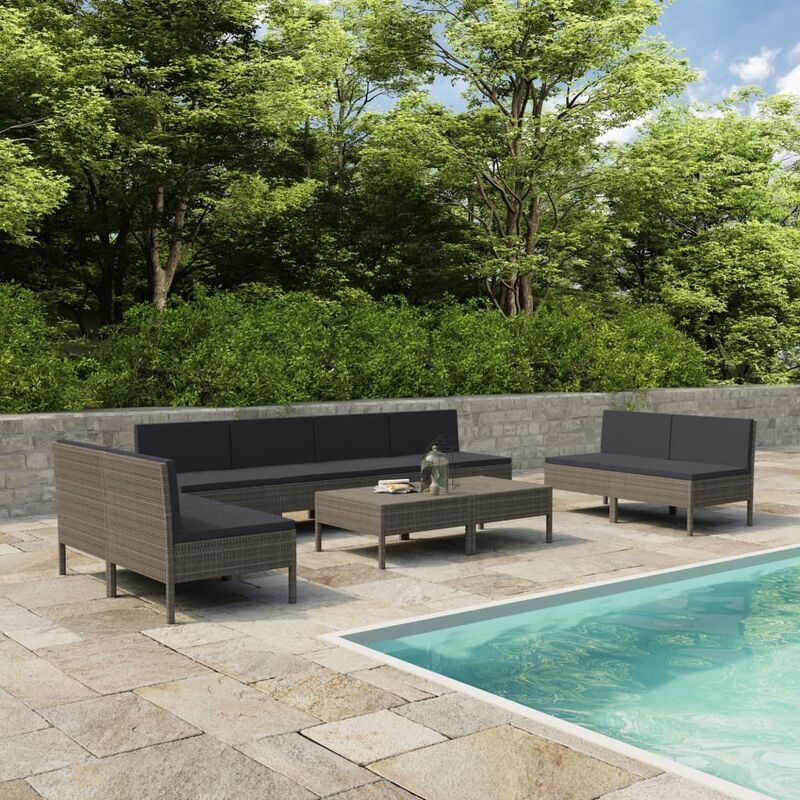 

Set de muebles de jardín 10 pzas y cojines ratán sintético gris - Gris