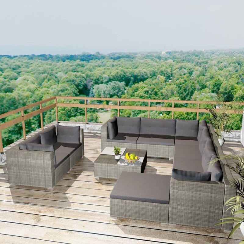 

Set de muebles de jardín 10 pzas y cojines ratán sintético gris - Gris