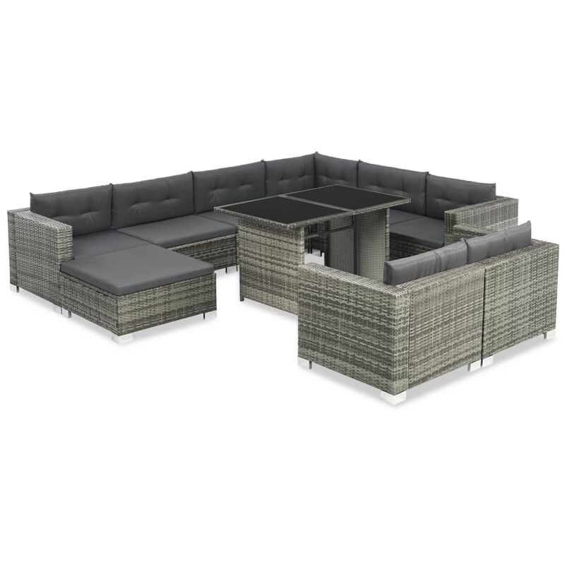 

Set de muebles de jardín 10 pzas y cojines ratán sintético gris - Gris