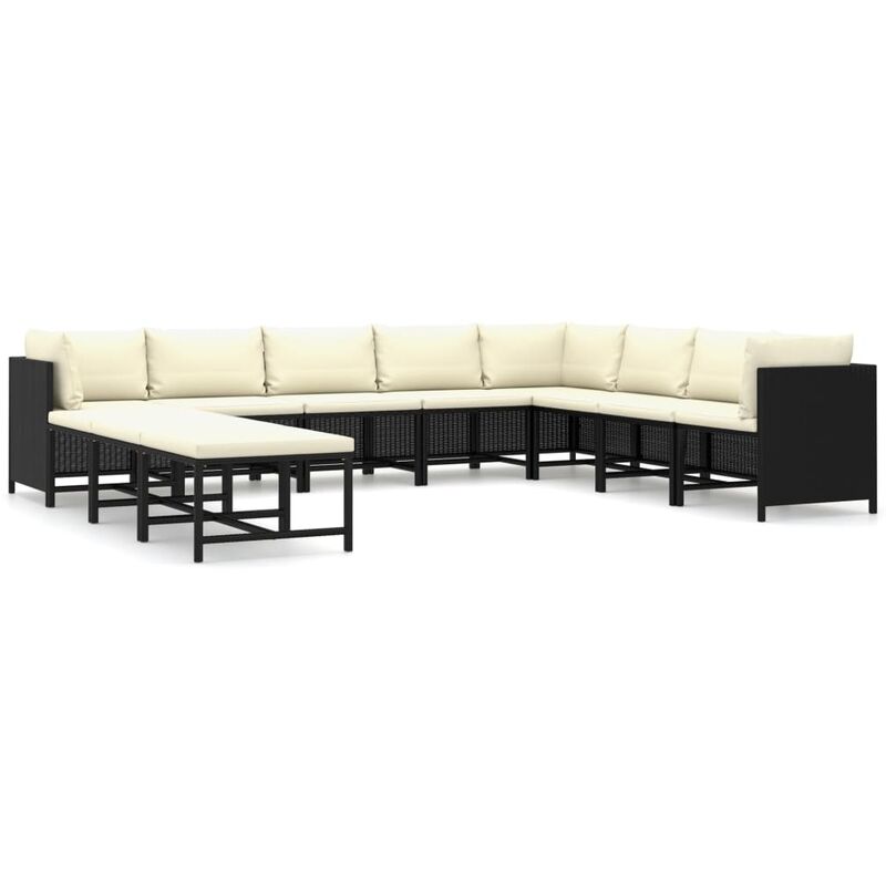 

Set de muebles de jardín 11 pzas cojines ratán sintético negro - Negro