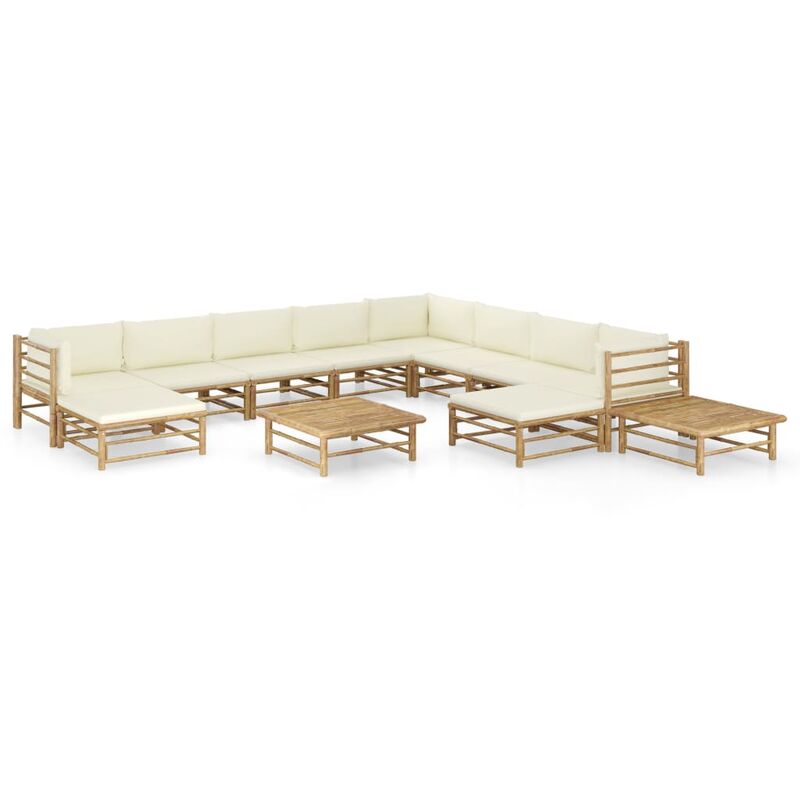 

Set de muebles de jardín 12 piezas bambú y cojines blanco crema - Marrón