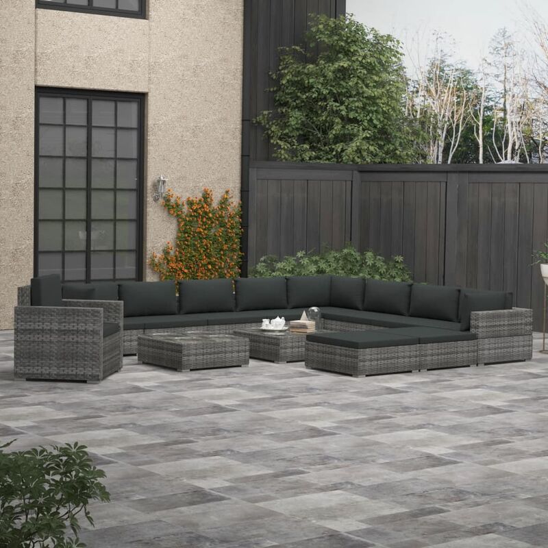 

Youthup - Set de muebles de jardín 13 pzs y cojines ratán sintético gris - Gris